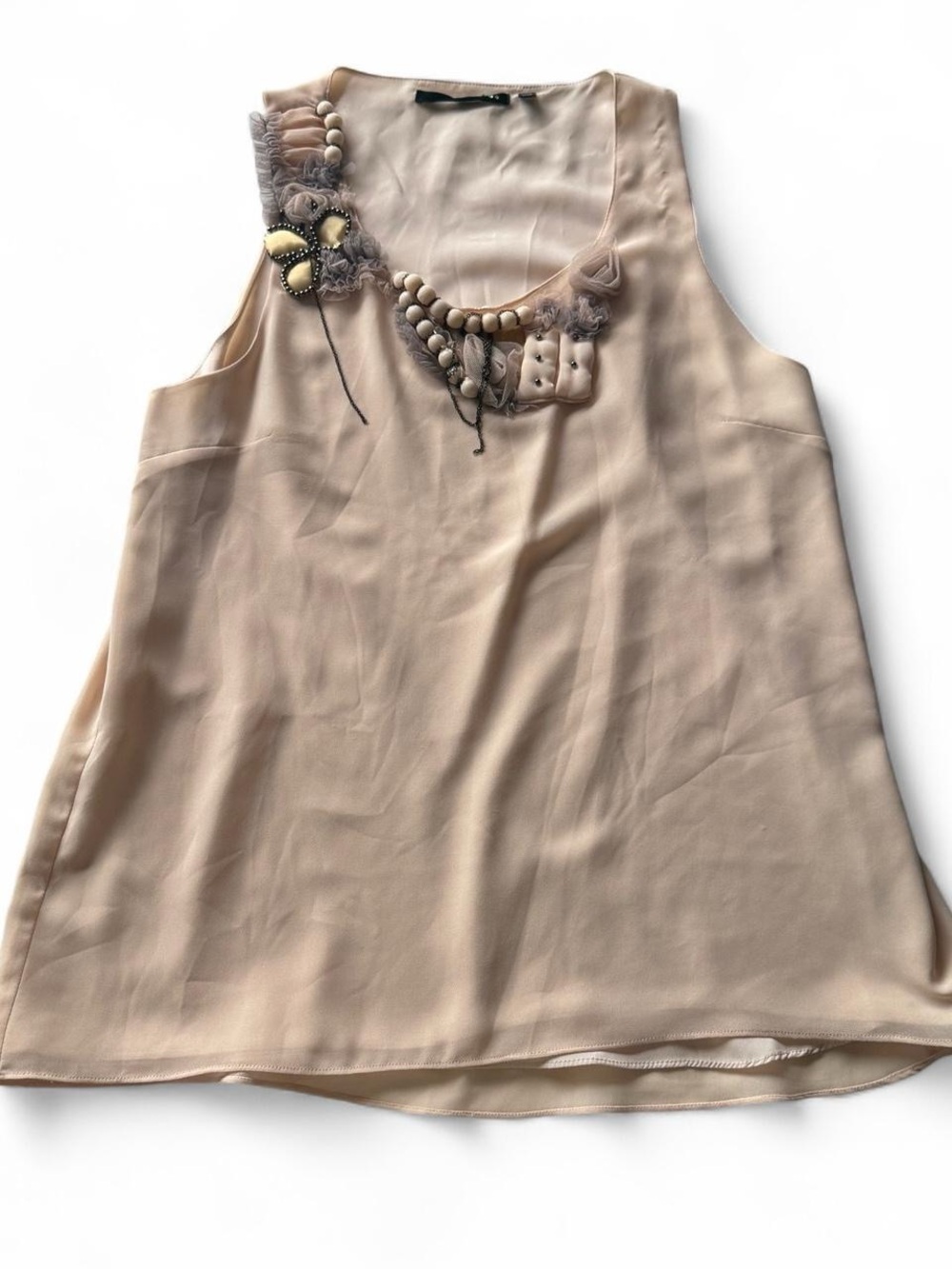 Bellatrix Feminine Blush Pink Sleeveless Embellished Beige Women's Top Size L - Picture 4 of 8